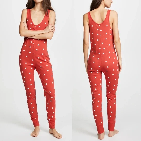 WILDFOX falling hearts jumpsuit in red XS - Picture 1 of 3